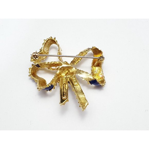 Vintage Victorian Tiffany & Co 18K Solid Yellow Gold Blue Enamel Bow Brooch Pin - Picture 12 of 16